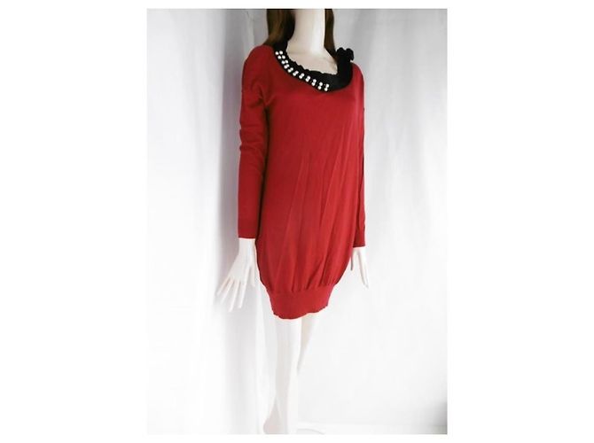 Lanvin-Pulloverkleid mit Perlenbesatz und Strasssteinen Rot - Ansicht 3