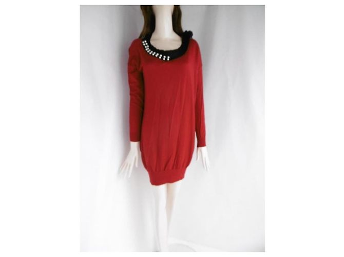 Lanvin-Pulloverkleid mit Perlenbesatz und Strasssteinen Rot - Ansicht 6