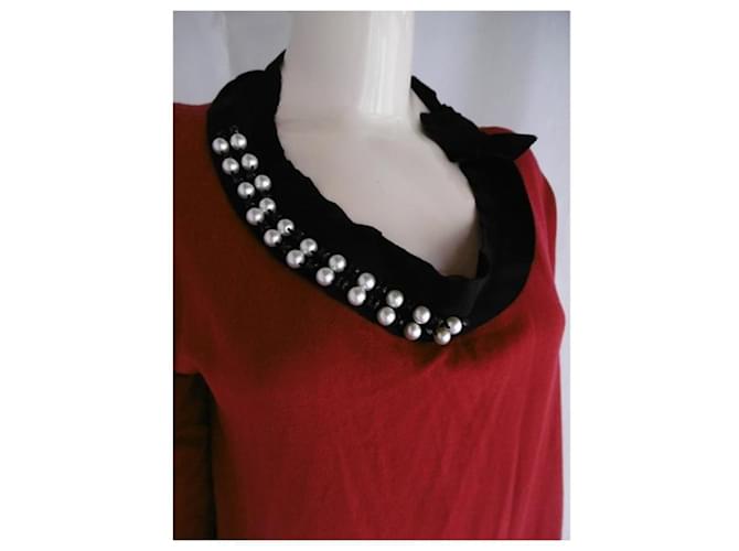 Lanvin-Pulloverkleid mit Perlenbesatz und Strasssteinen Rot - Ansicht 8