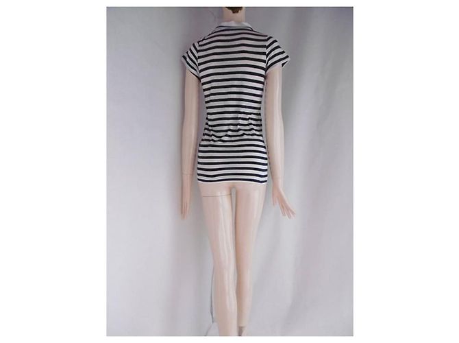 Sacai Luck Top con cuello redondo y rayas Luck de Sacai Blanco Azul marino - vista 2