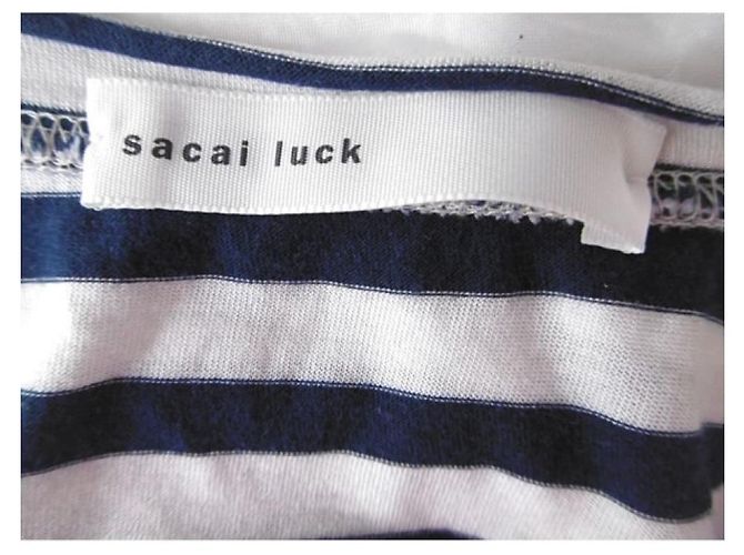Sacai Luck Top con cuello redondo y rayas Luck de Sacai Blanco Azul marino - vista 4