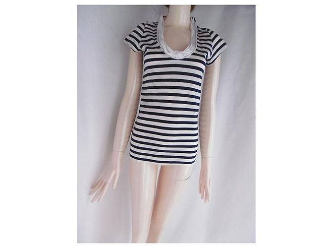 Sacai Luck Top con cuello redondo y rayas Luck de Sacai Blanco Azul marino - vista 6