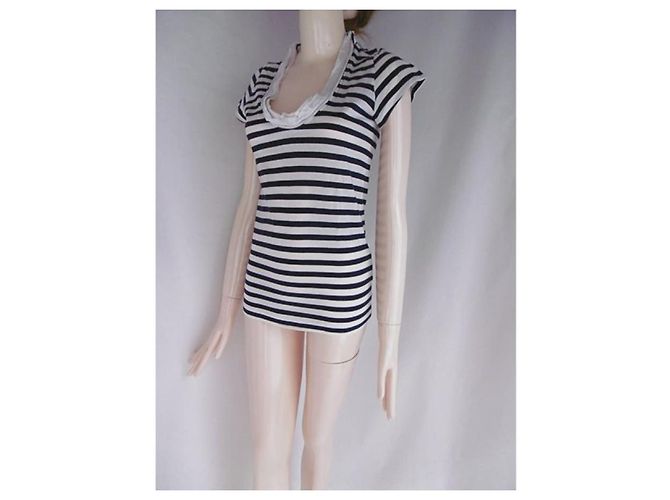 Sacai Luck Top con cuello redondo y rayas Luck de Sacai Blanco Azul marino - vista 7