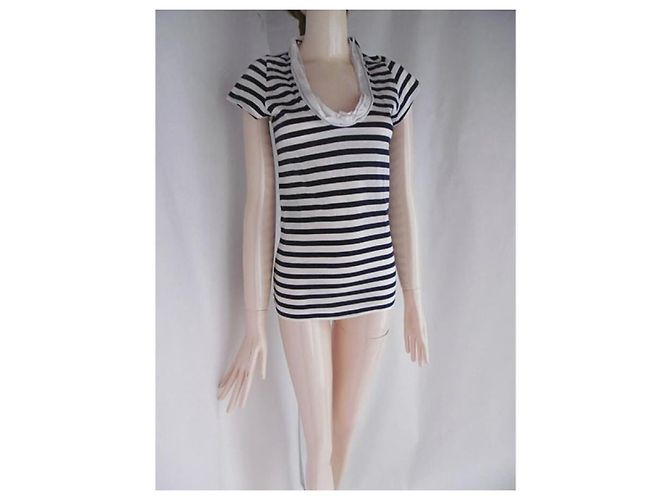 Sacai Luck Top con cuello redondo y rayas Luck de Sacai Blanco Azul marino - vista 8