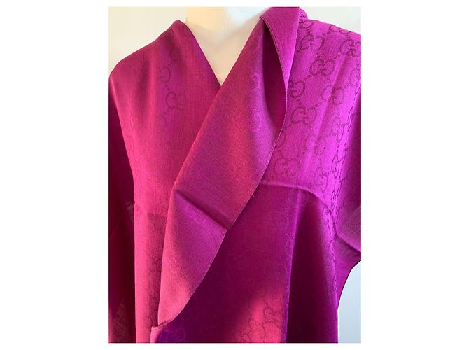 Sciarpa Gucci GG stampa fucsia lana e seta Fuschia - vista 3