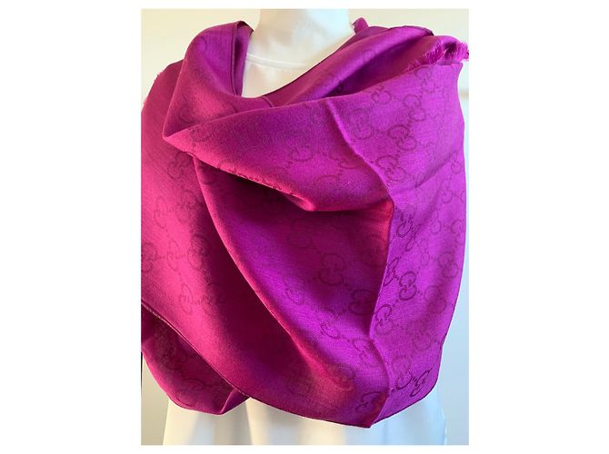 Sciarpa Gucci GG stampa fucsia lana e seta Fuschia - vista 4