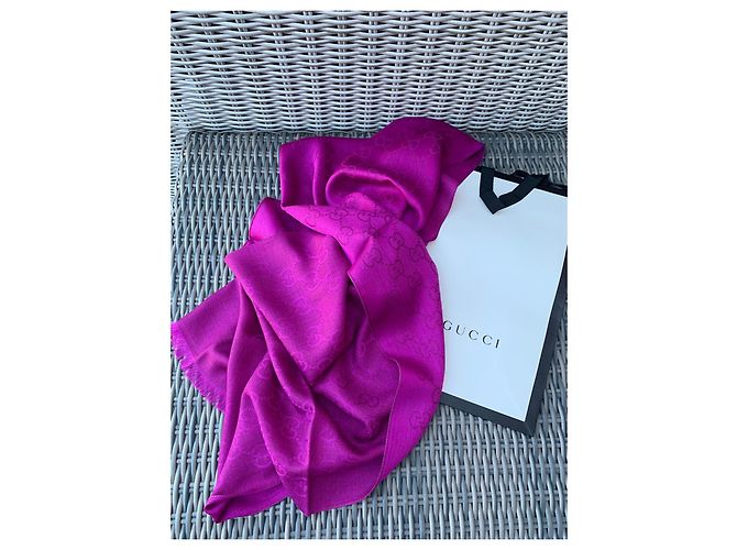Sciarpa Gucci GG stampa fucsia lana e seta Fuschia - vista 5