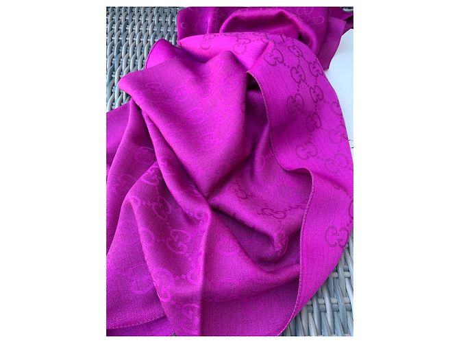Sciarpa Gucci GG stampa fucsia lana e seta Fuschia - vista 8