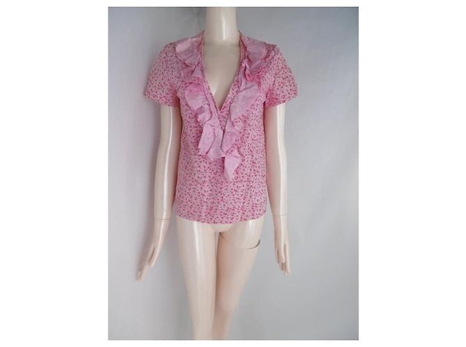 Comme des Garcons Blumenbluse mit Rüschen und V-Ausschnitt Pink - Ansicht 6