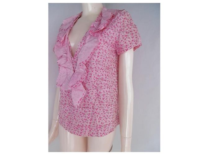 Comme des Garcons Blumenbluse mit Rüschen und V-Ausschnitt Pink - Ansicht 8