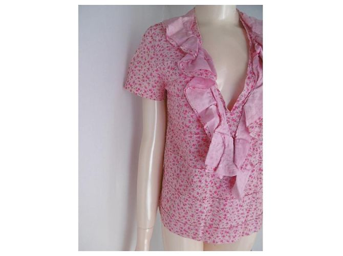 Comme des Garcons Blumenbluse mit Rüschen und V-Ausschnitt Pink - Ansicht 9