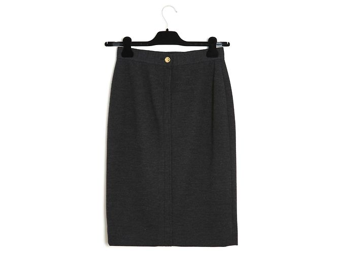 Chanel 1995 Falda lápiz de punto gris oscuro FR36 Gris antracita - vista 3