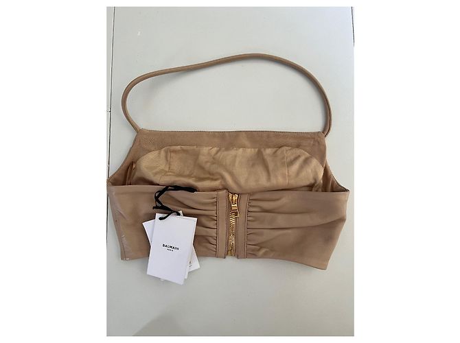 Top corto de cuero Balmain beige - vista 3