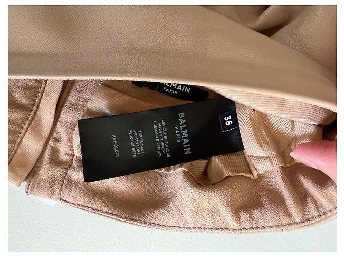 Top corto de cuero Balmain beige - vista 4