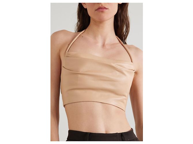 Top corto de cuero Balmain beige - vista 5