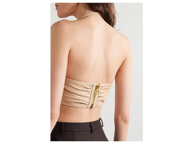 Top corto de cuero Balmain beige - vista 6