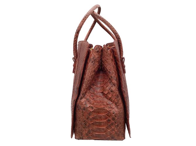 Nancy Gonzalez Red Python Skin Leather Double Top Handle Satchel Handbag - view 2