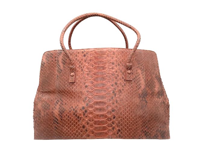 Nancy Gonzalez Red Python Skin Leather Double Top Handle Satchel Handbag - view 3