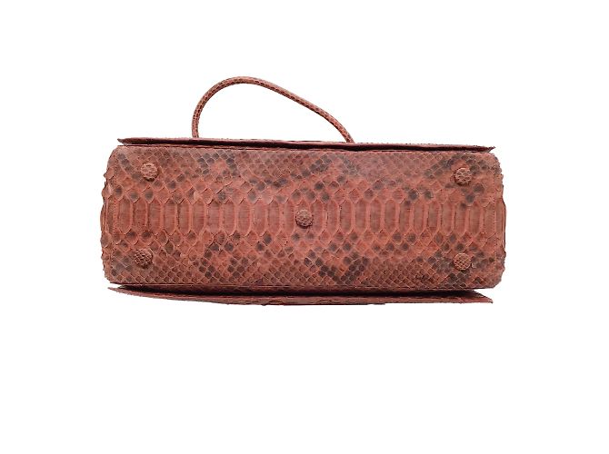 Nancy Gonzalez Red Python Skin Leather Double Top Handle Satchel Handbag - view 4