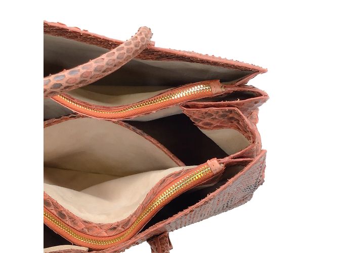 Nancy Gonzalez Red Python Skin Leather Double Top Handle Satchel Handbag - view 6