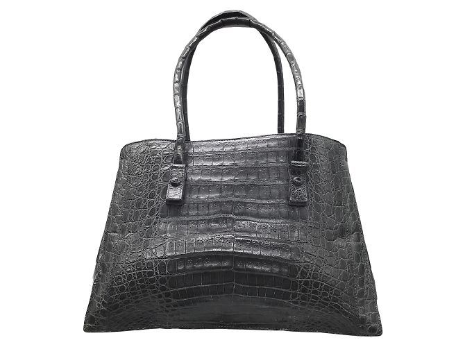 Nancy Gonzalez Borsa a mano con manico superiore foderata in pelle di coccodrillo grigio scuro - vista 3
