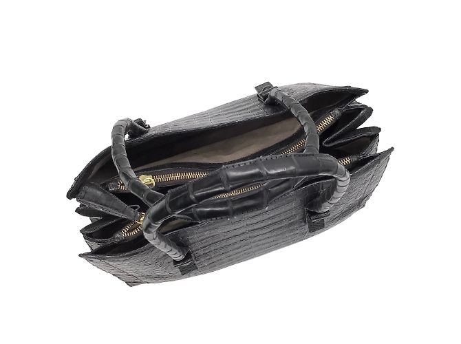 Nancy Gonzalez Borsa a mano con manico superiore foderata in pelle di coccodrillo grigio scuro - vista 5