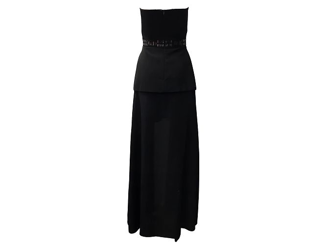 Sass & Bide – Schwarzes trägerloses Kleid mit Perlendetail und Maxi-Overlay - Ansicht 3