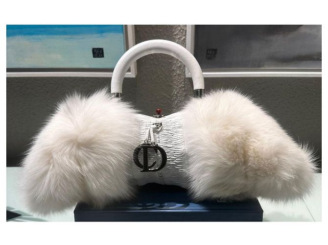 Bolsa DIOR de pele de raposa e couro NOVIDADE Branco - vista 18