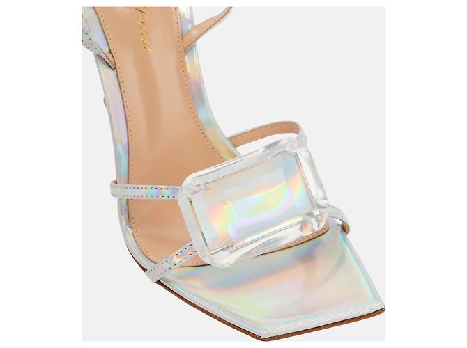 Sandali Gianvito Rossi Diamond Argentati in Pelle Vernice Argento - vista 2