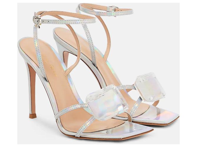 Sandali Gianvito Rossi Diamond Argentati in Pelle Vernice Argento - vista 3