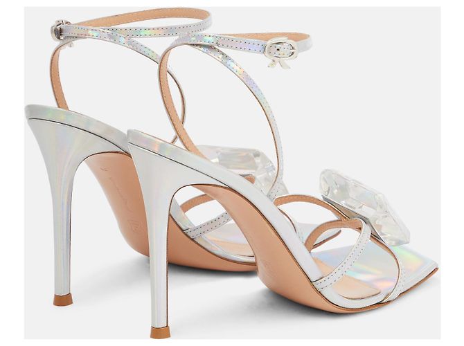 Sandali Gianvito Rossi Diamond Argentati in Pelle Vernice Argento - vista 4