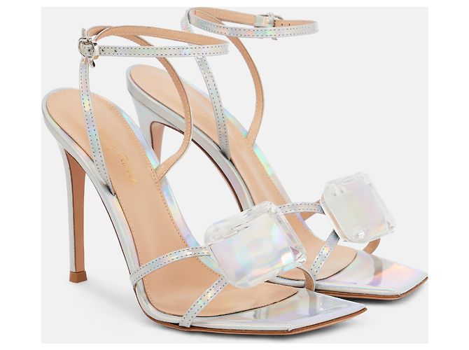 Sandali Gianvito Rossi Diamond Argentati in Pelle Vernice Argento - vista 5