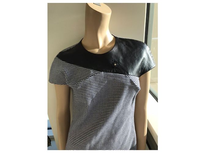 Abito Versace in lana e pelle a chevron blu bianco e nero Blu navy - vista 2