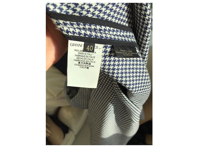 Abito Versace in lana e pelle a chevron blu bianco e nero Blu navy - vista 3