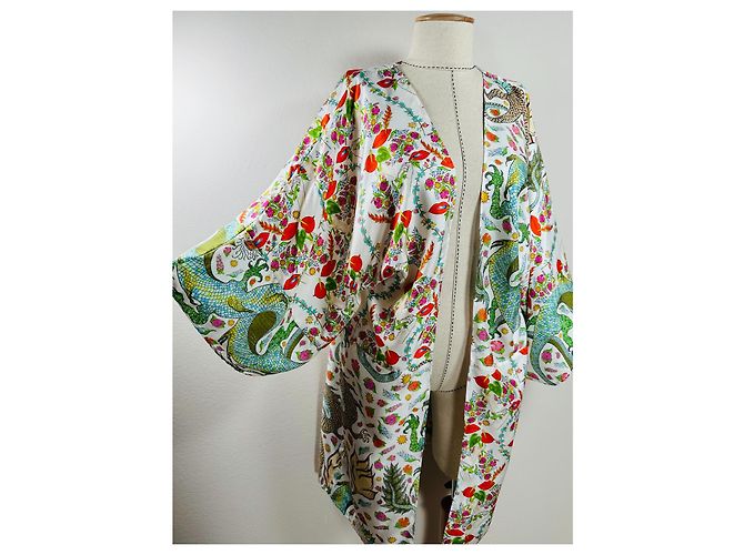 La Prestic Ouiston Kimono V Beach in seta Mix Lingua di Fuoco Multicolore - vista 2