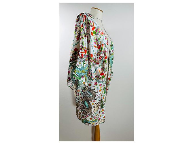 La Prestic Ouiston Kimono V Beach in seta Mix Lingua di Fuoco Multicolore - vista 3