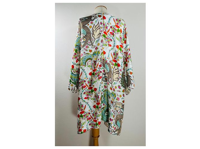 La Prestic Ouiston Kimono V Beach in seta Mix Lingua di Fuoco Multicolore - vista 4