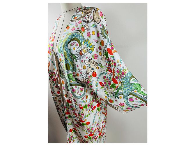 La Prestic Ouiston Kimono V Beach in seta Mix Lingua di Fuoco Multicolore - vista 5