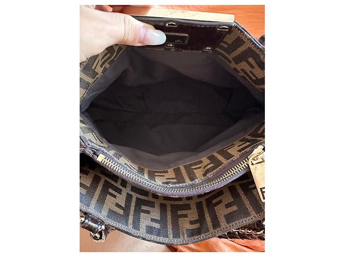 Borsa Fendi Mia in tela nera e marrone scuro Nero - vista 10