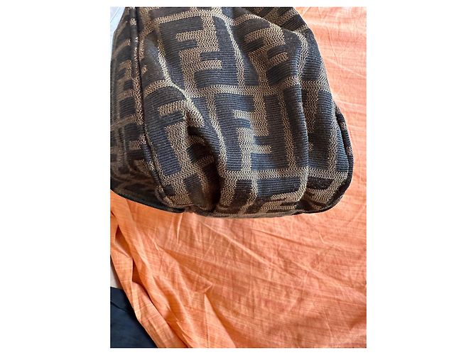 Borsa Fendi Mia in tela nera e marrone scuro Nero - vista 12