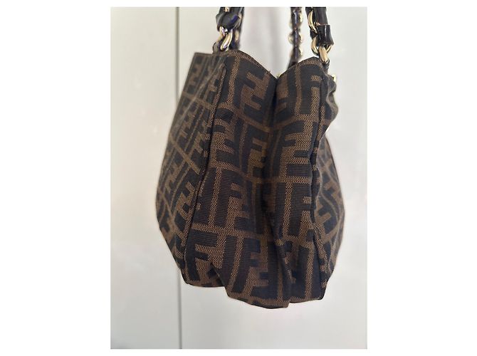 Borsa Fendi Mia in tela nera e marrone scuro Nero - vista 2