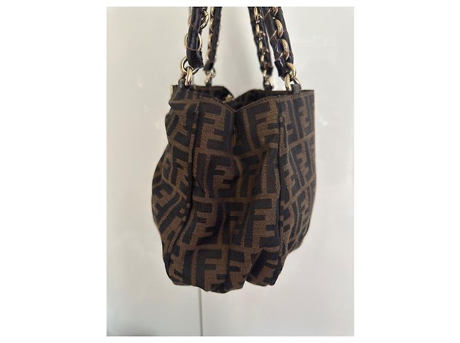 Borsa Fendi Mia in tela nera e marrone scuro Nero - vista 3