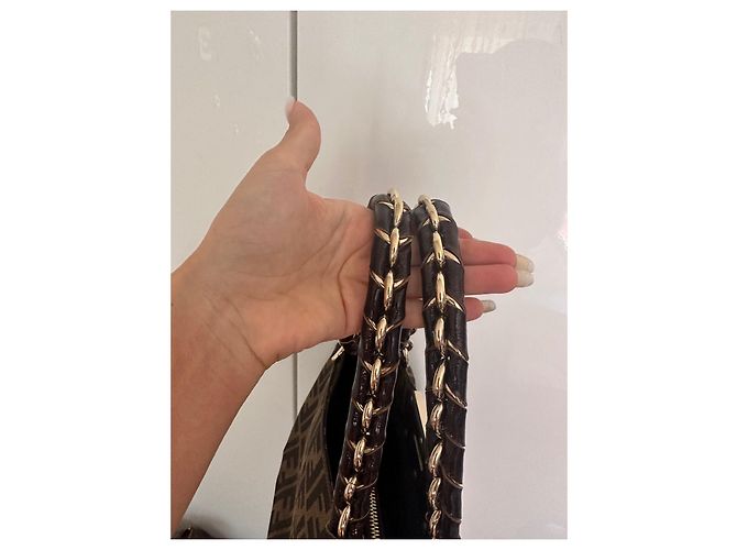 Borsa Fendi Mia in tela nera e marrone scuro Nero - vista 5