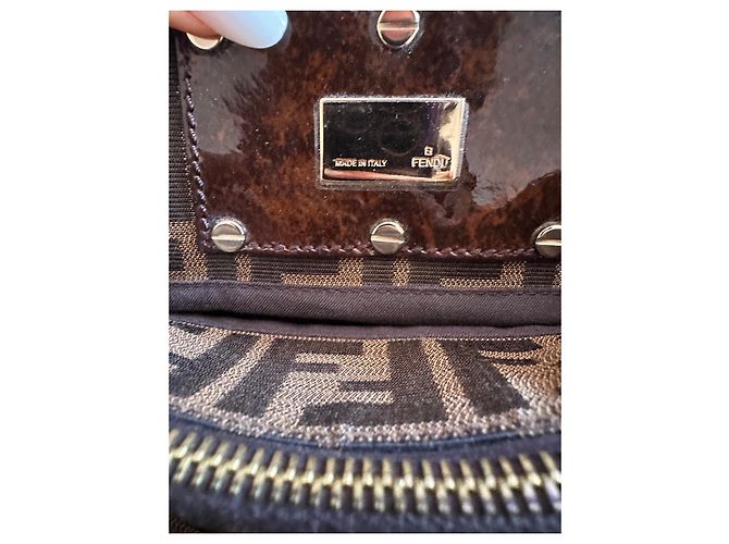 Borsa Fendi Mia in tela nera e marrone scuro Nero - vista 6