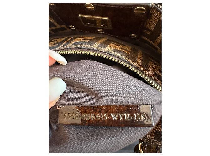 Borsa Fendi Mia in tela nera e marrone scuro Nero - vista 7