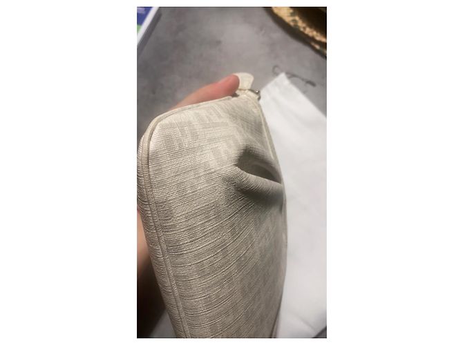 Fendi Baguette Monogramm Stofftasche Weiß Grau - Ansicht 10