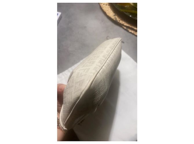Fendi Baguette Monogramm Stofftasche Weiß Grau - Ansicht 11