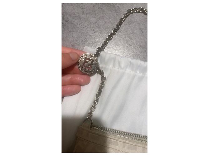 Fendi Baguette Monogramm Stofftasche Weiß Grau - Ansicht 3