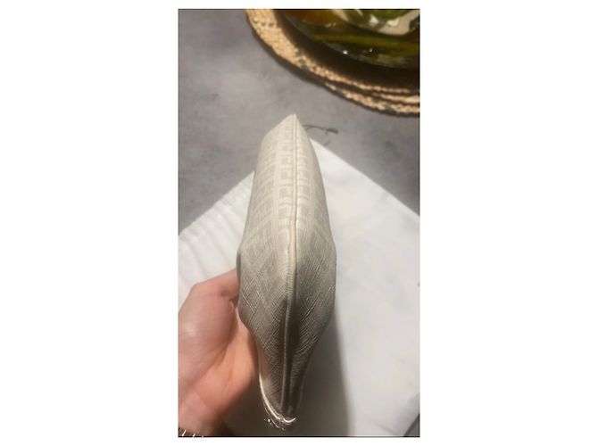 Fendi Baguette Monogramm Stofftasche Weiß Grau - Ansicht 7
