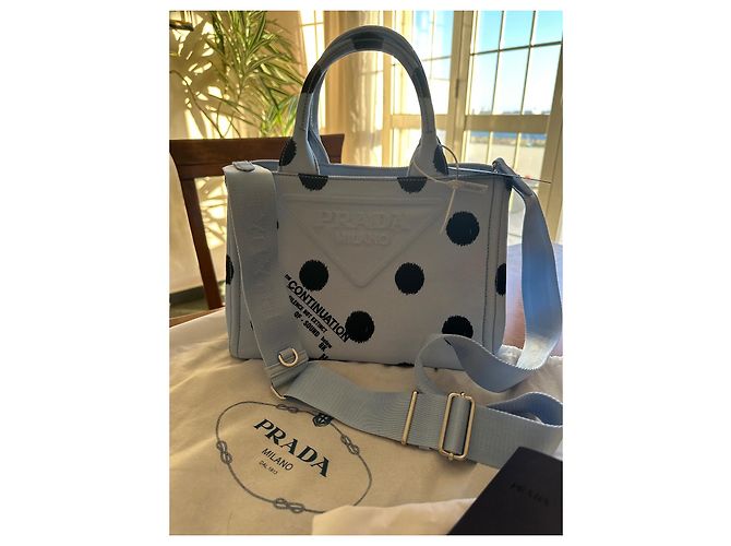 Bauletto Borsa a mano Prada Drill Pois in tessuto turchese - vista 2